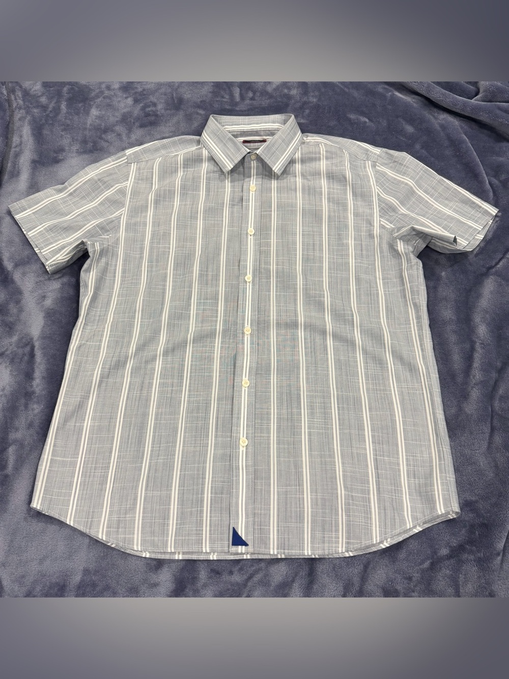 Untuckit Shirt Men Medium Blue Plaid Slim Fit Wrinkle Free Cotton Short Sleeve